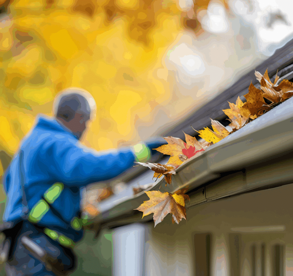 Man Cleaning a Gutter